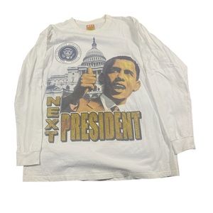Vintage Obama Next President Long Sleeve Rap T-Shirt 2XL Bez VTG Rap Tee White